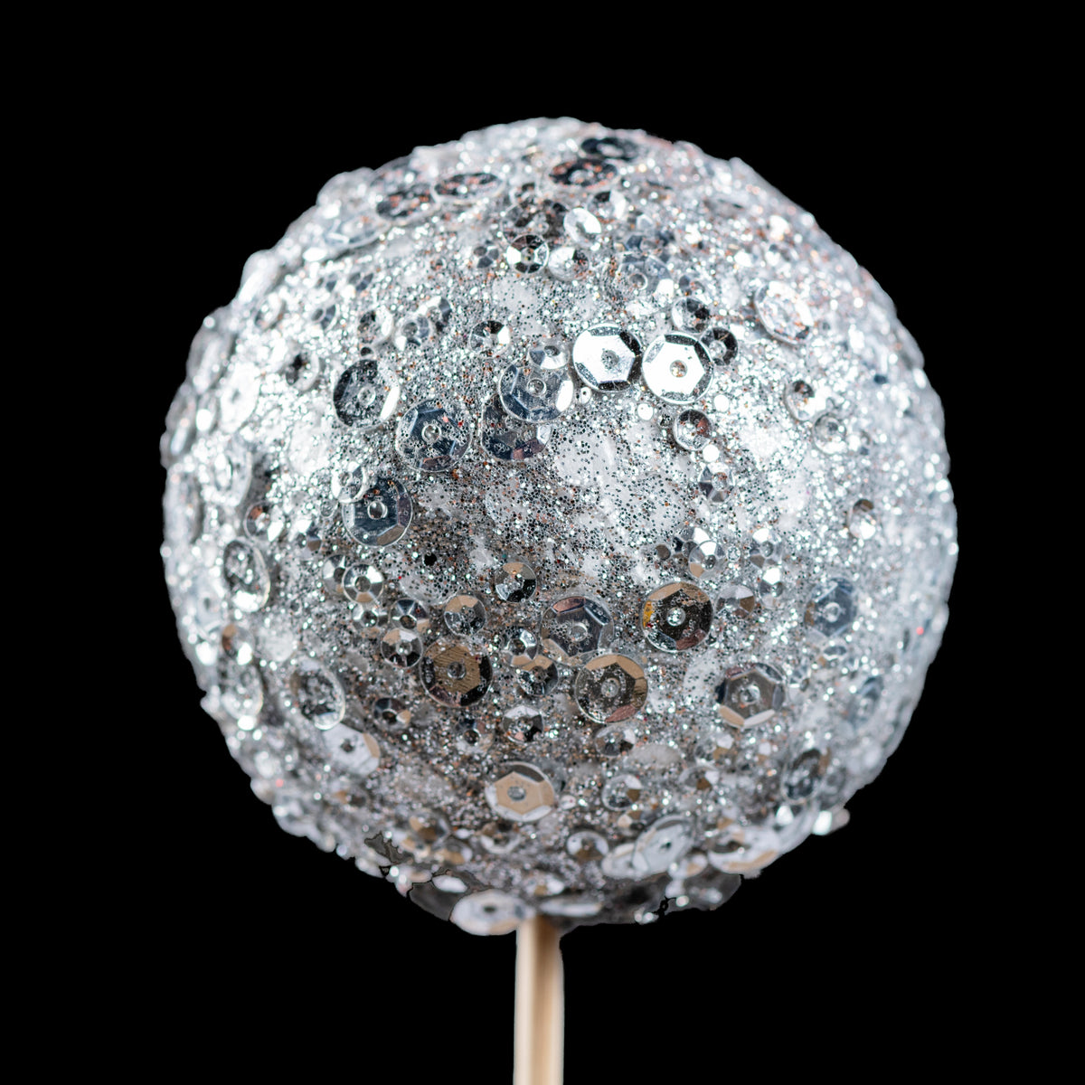 Pic de Noël en bois boule pailletée 6 cm, coloris argent