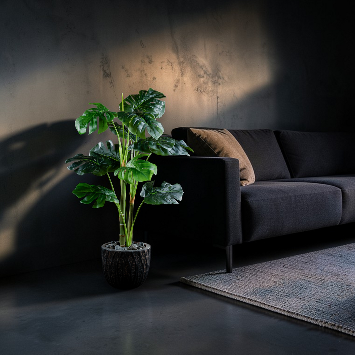Cache-pot décoratif Plante Tropicale Philodendron 110 cm en mise en scène salon — décoration réaliste