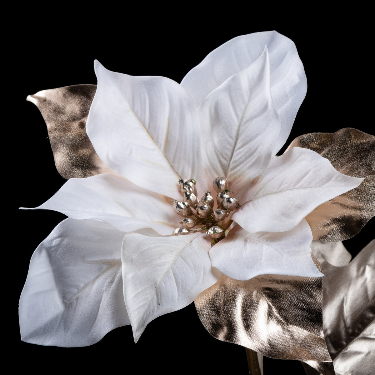 Poinsettia artificiel Velours 80 cm Galan GA — détail fleurs réaliste, sans entretien