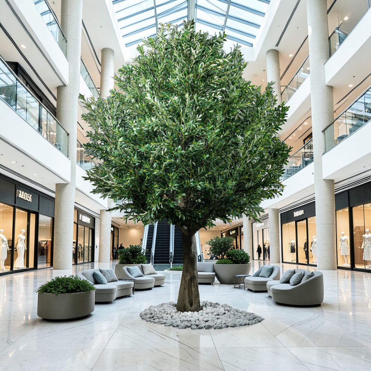 Arbre Japonais Olivier en mise en scène salon — bonsaï artificiel idéal pour décoration intérieure moderne