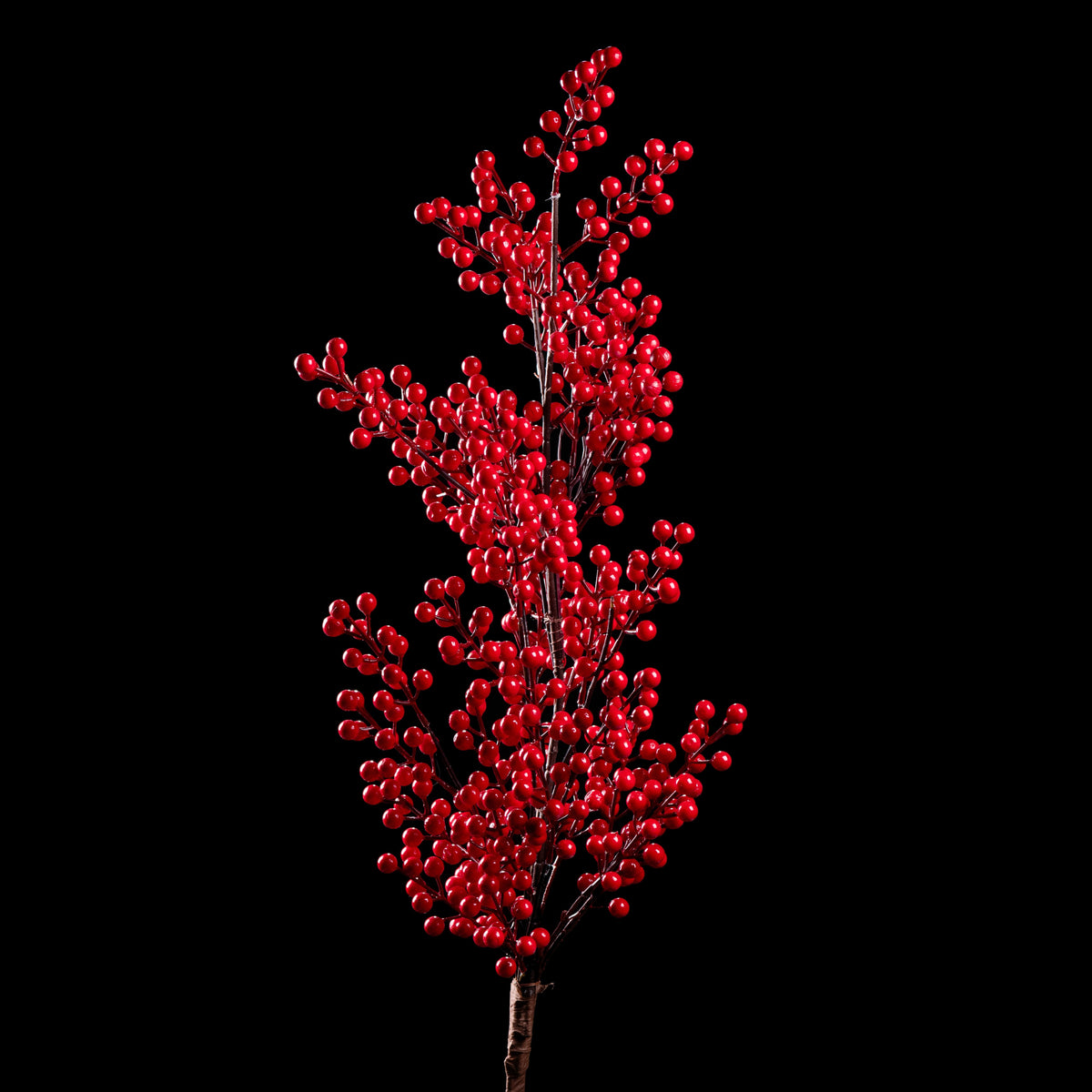Branche de baies de Noël artificielles rouges XXL 130 cm, vue entière de la tige ramifiée