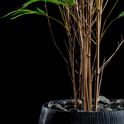 Bambou multi troncs — vue de face, détail feuillage du plante artificielle réaliste