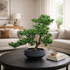 Bonsaï artificiel Podocarpus 65 cm en mise en scène salon — décoration intérieure réaliste