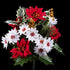Bouquet d’étoiles de Noël artificielles rouges et blanches 34 cm, vue d’ensemble avec houx et baies