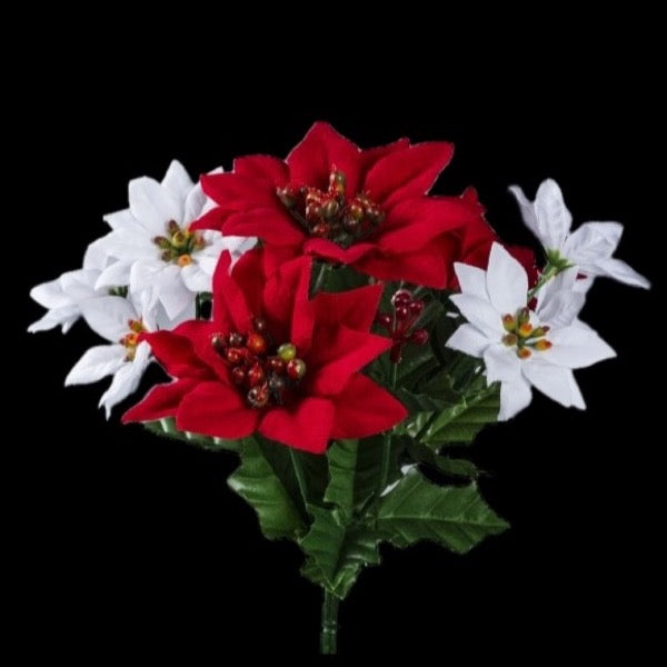 Bouquet d’étoiles de Noël artificielles rouges et blanches 23 cm, vue d’ensemble