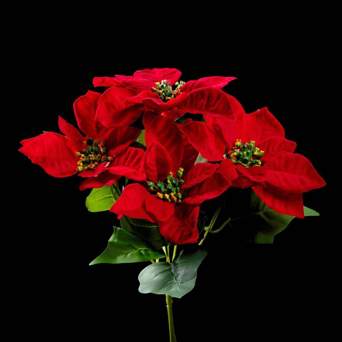 Bouquet d’étoiles de Noël artificielles rouges 30 cm, vue d’ensemble des 5 fleurs