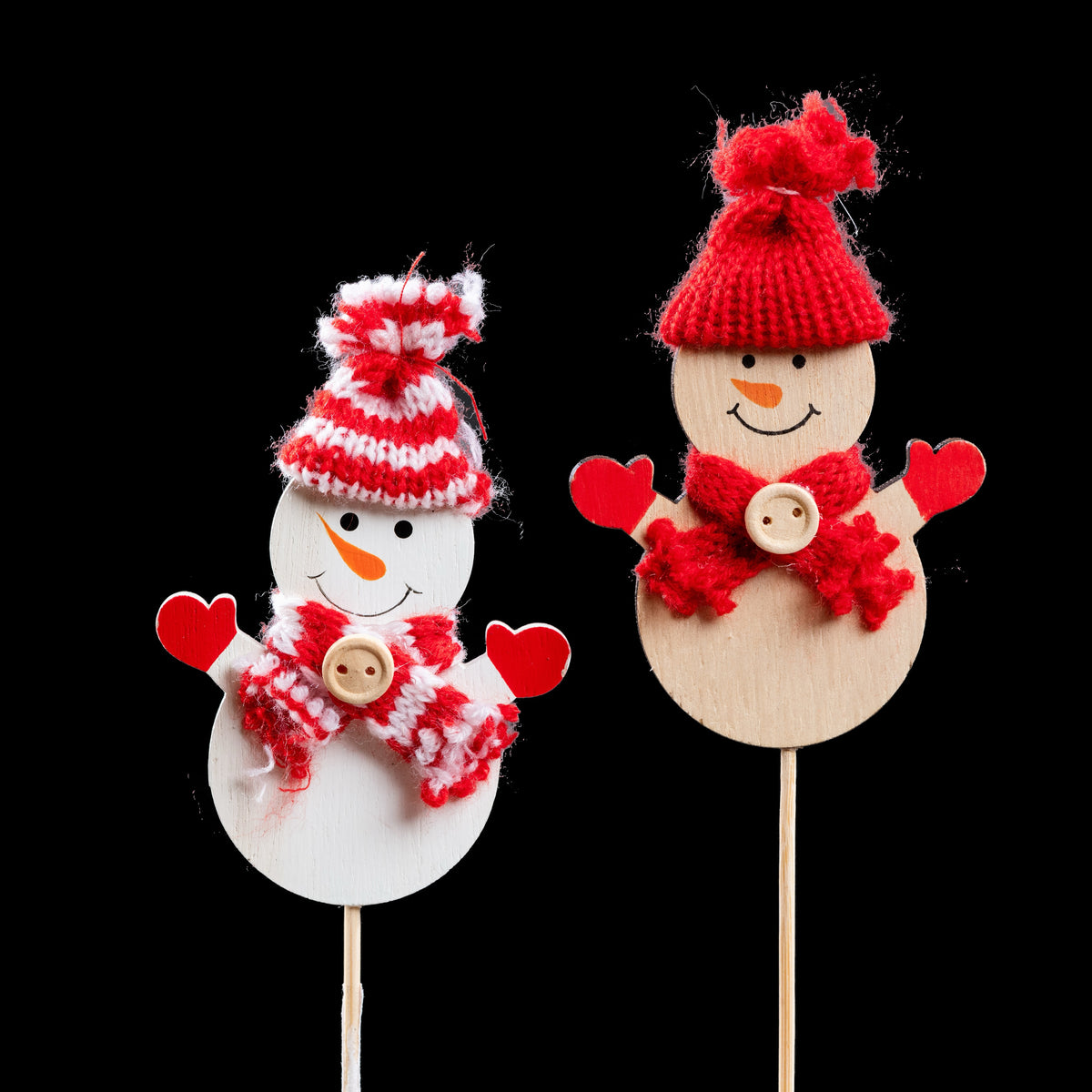 Pic de Noël en bois bonhomme de neige 7 cm, les 2 modèles : blanc et bois naturel