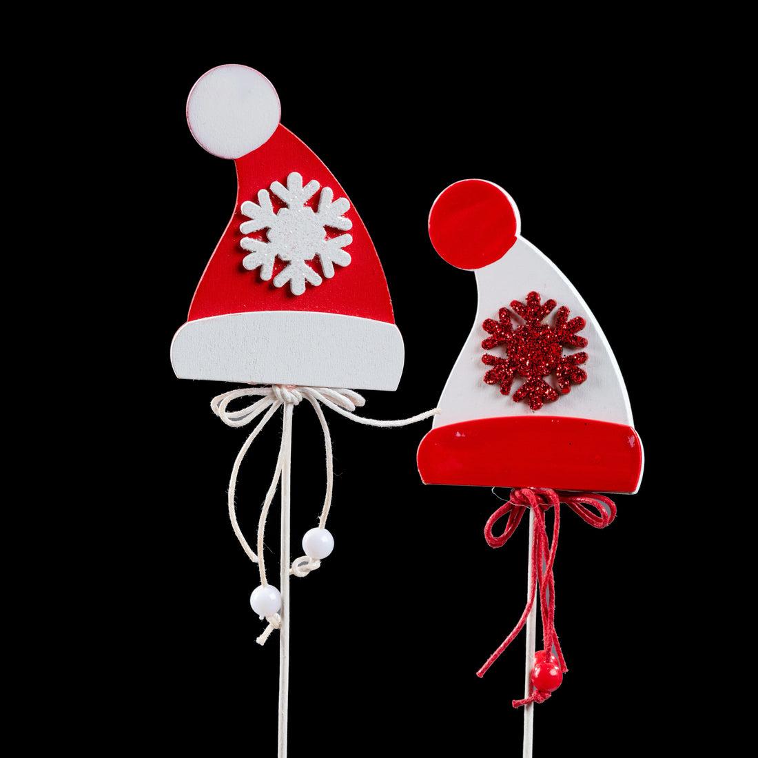 Pic de Noël en bois bonnet de Père Noël 6 cm, les 2 modèles : rouge et blanc