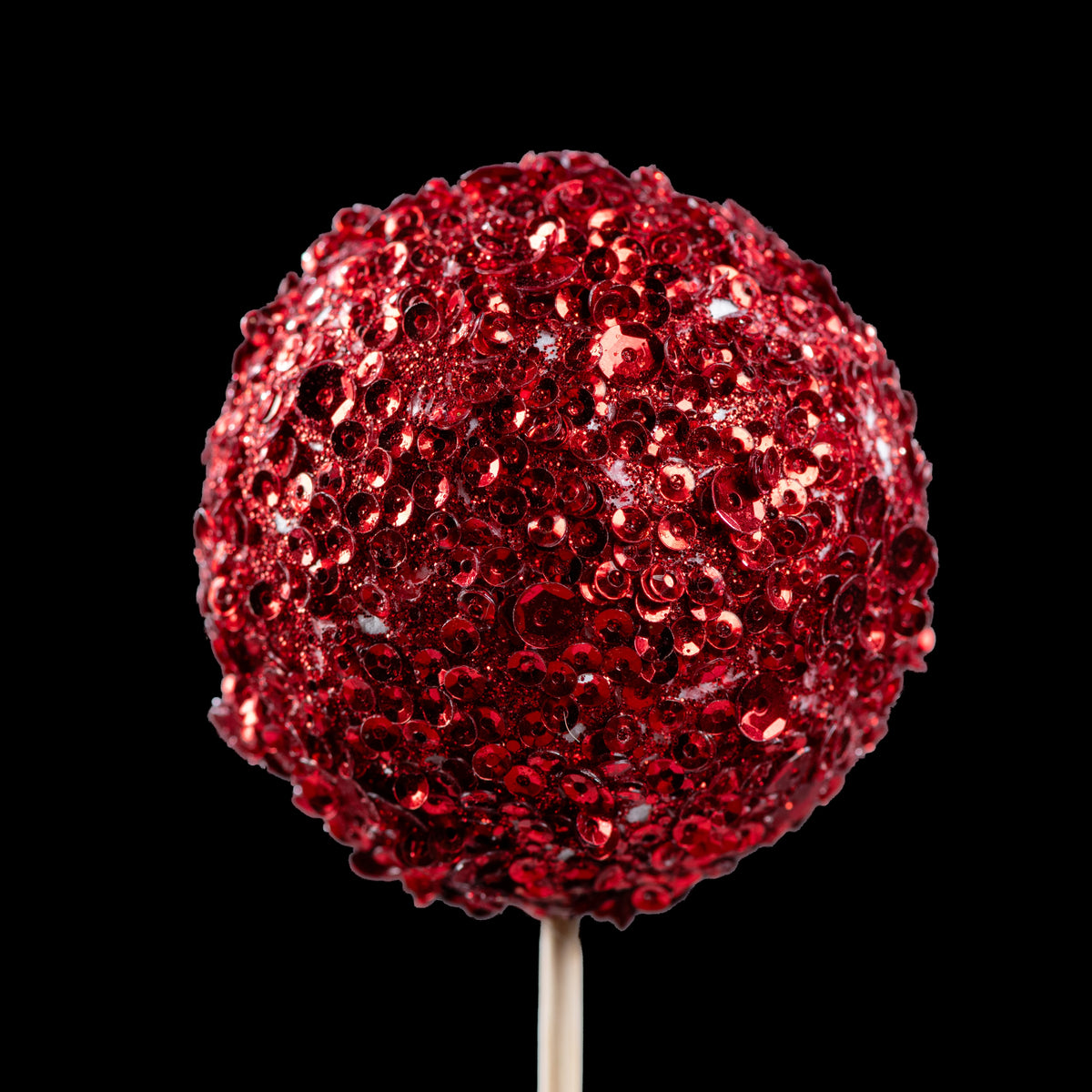 Pic de Noël en bois boule pailletée 6 cm, coloris rouge
