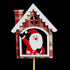 Pic de Noël en bois chalet à carreaux 7 cm, Père Noël qui salue à la fenêtre