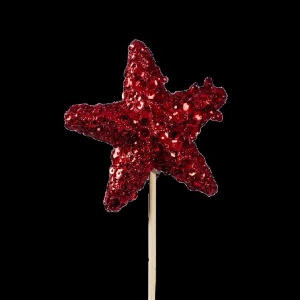 Pic de Noël en bois étoile pailletée 7 cm, coloris rouge