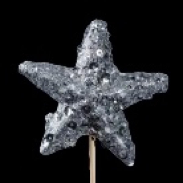 Pic de Noël en bois étoile pailletée 7 cm, coloris argent
