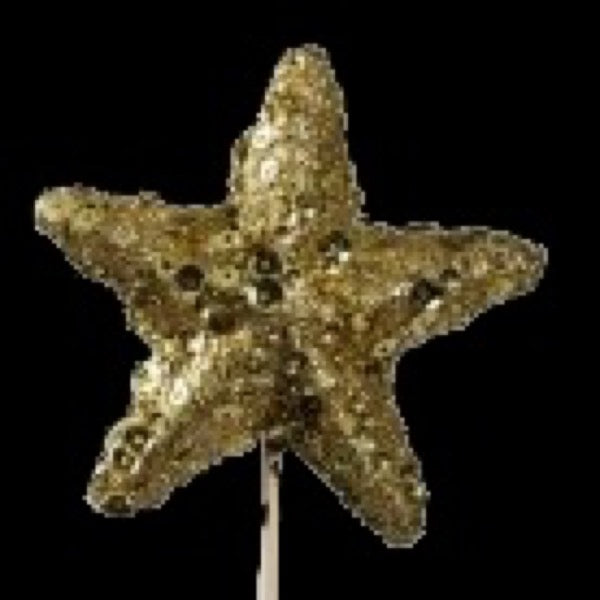 Pic de Noël en bois étoile pailletée 7 cm, coloris or