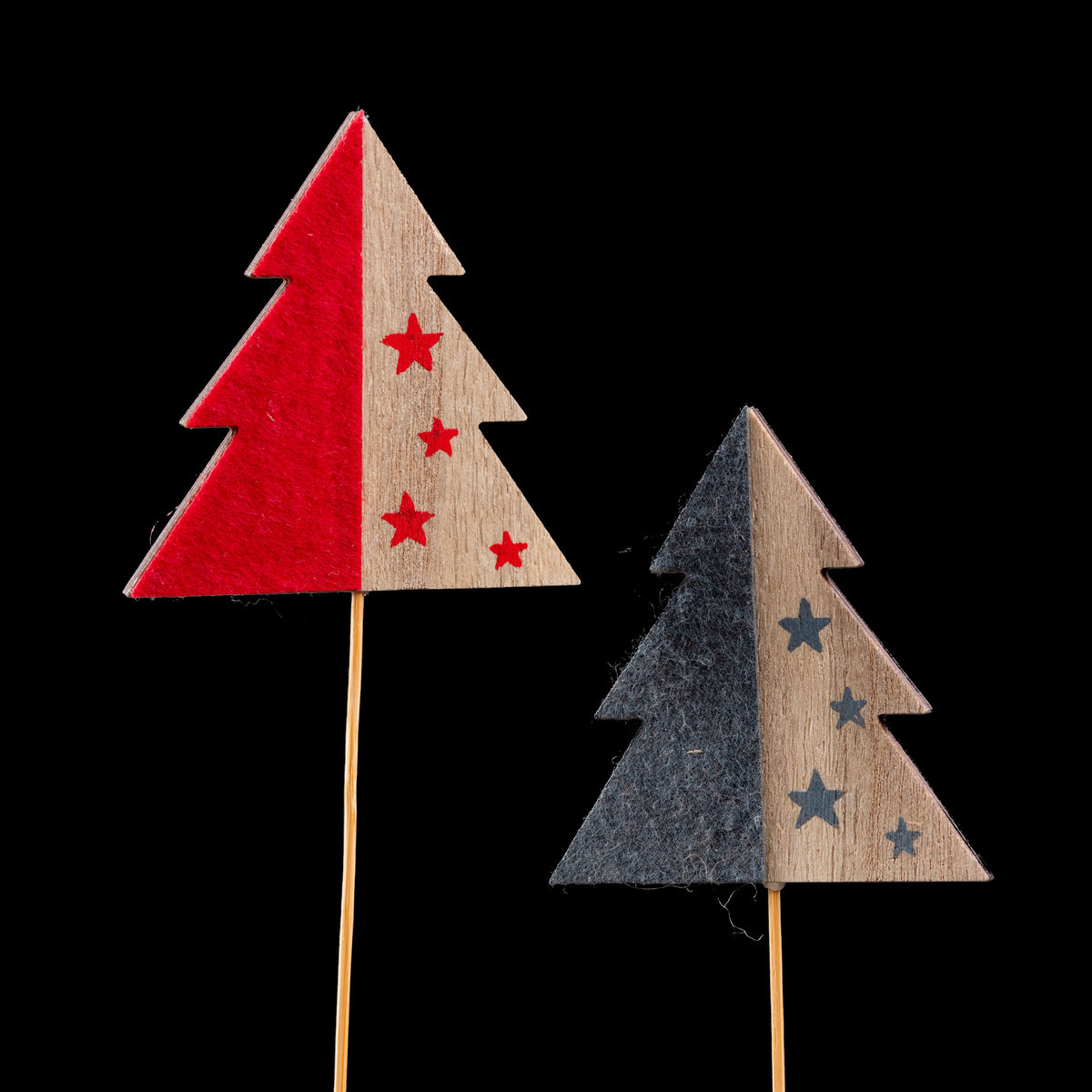 Pic de Noël sapin en bois et feutrine 9 cm, modèles rouge et gris anthracite