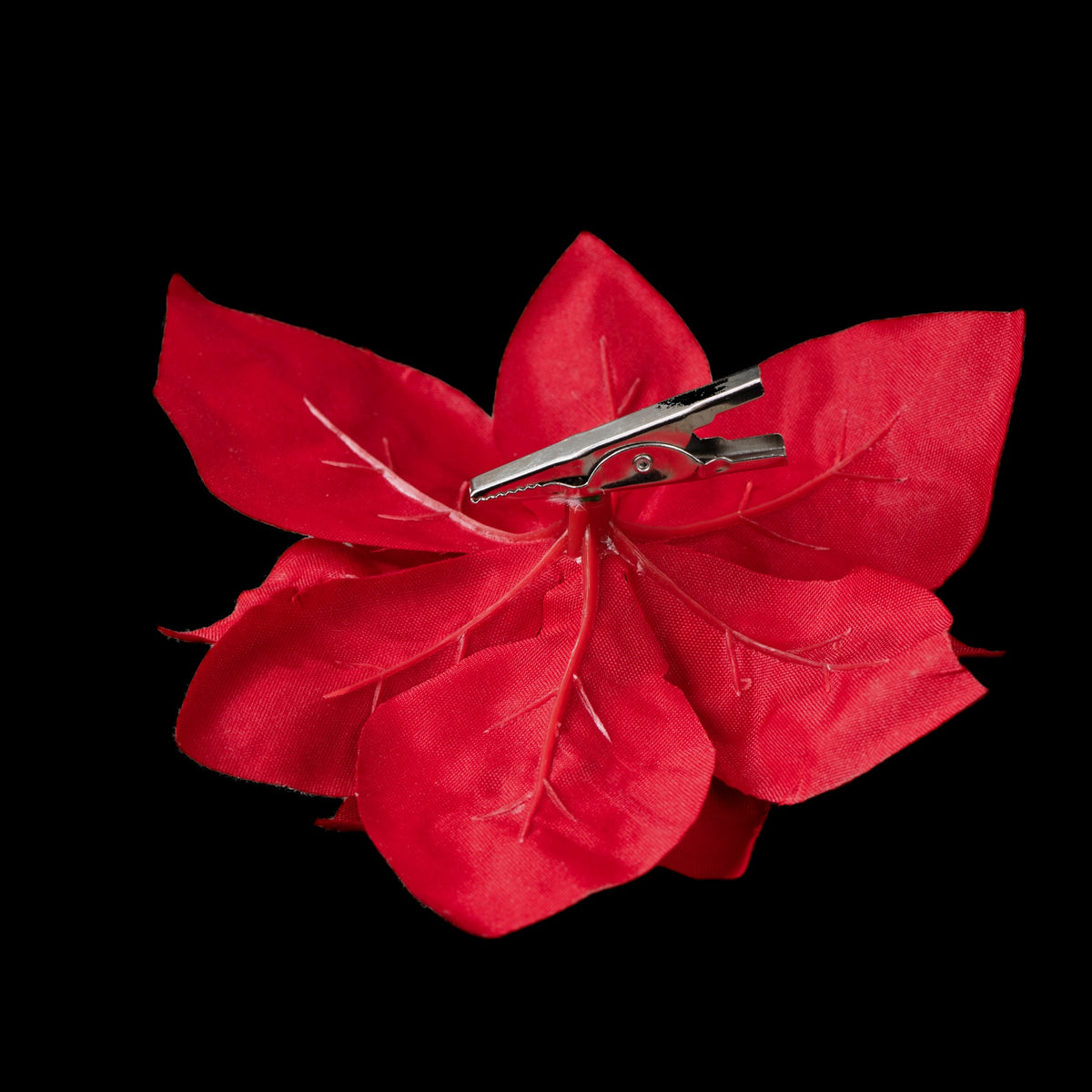 Étoile de Noël artificielle rouge sur clip 5 cm, vue du dos avec la pince métallique
