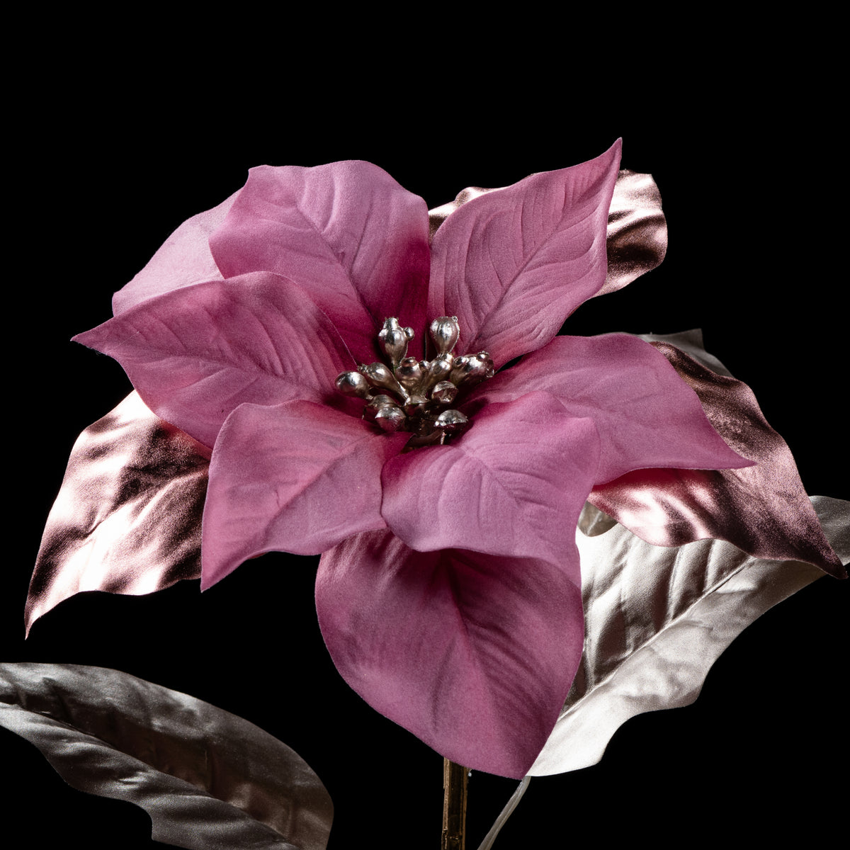 Poinsettia artificiel Velours 80 cm — détail fleurs réaliste, sans entretien