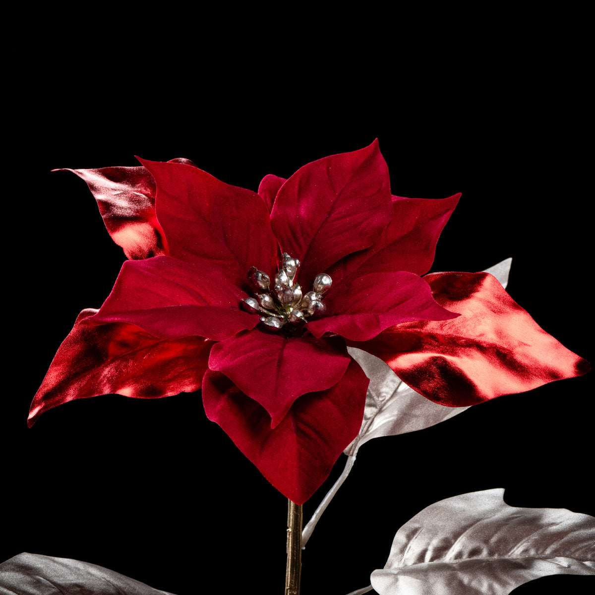 Poinsettia artificiel Velours 80 cm Galan GA — détail fleurs réaliste, sans entretien