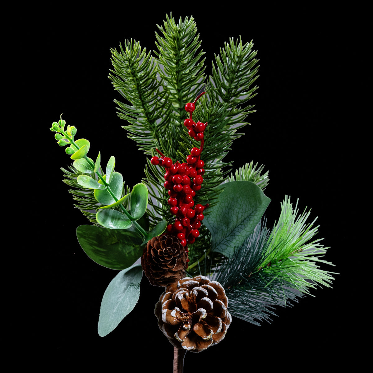 Branche de pommes de pin et baies rouges artificielle 70 cm, petit modèle, vue entière