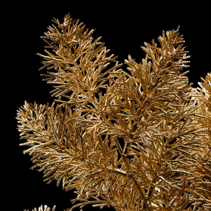 Branche de sapin artificielle dorée pailletée 70 cm, gros plan sur le feuillage fin