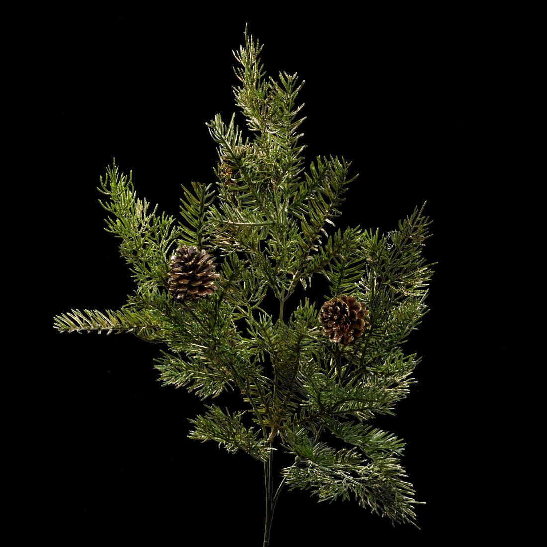 Branche de sapin de Noël artificielle vert et or 78 cm avec pommes de pin, vue entière
