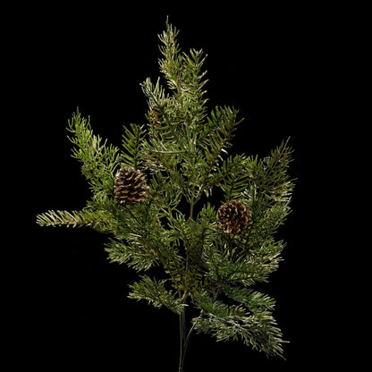 Branche de sapin de Noël artificielle vert et or 78 cm avec pommes de pin, vue entière